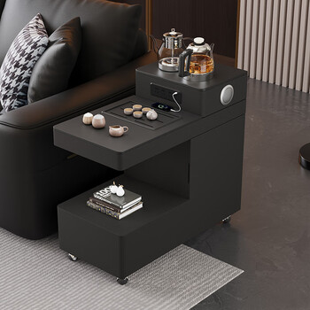 Jin wei lai italian light luxury movable tea cart kettle integrated tea cabinet home high-end sofa side table tea table black tea right door rock panel | water boiling tea kettle + waste water bucket + power outlet + speaker length 90*width 40*height 81cm completely delivered to your door