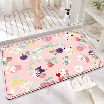 Yusenyi popular sanrio floor mat cartoon bathroom absorbent foot mat soft diatom mud carpet non-slip bathroom door cute flower sanrio 45x70