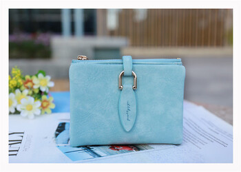 Popular wallet for women, retro matte multi-functional two-fold buckle, student short wallet, trendy wholesale wallet for women, blue