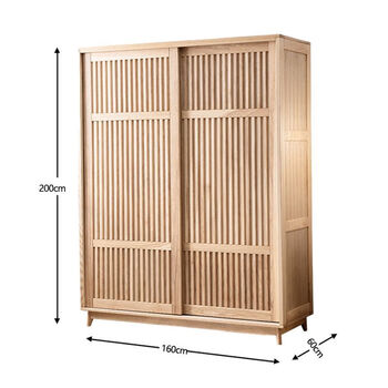 Bai weitang modern simple solid wood wardrobe bedroom sliding door storage cabinet home sliding door storage wardrobe nordic style wood color (200*160*60cm)
