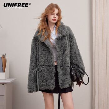 Unifree 25 winter retro high-intelligence bow-decorated warm turtleneck jacket gray l
