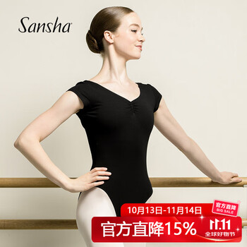 Sansha adult v-neck dance practice jumpsuit short-sleeved backless ballet-shaped gymnastics suit ls3551 black xxl
