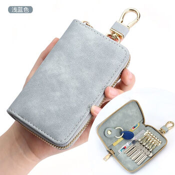 Ye yu retro simple zipper key bag men's waist hanging multi-functional household small bag large capacity car women's key bag light blue