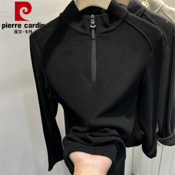 Pierre cardin winter double-sided german velvet stand-up collar long-sleeved t-shirt winter new interior slim-fit half-zip bottoming shirt trendy black (spot straight hair) m recommended 70-100 pounds