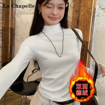 La chapelle velvet half turtleneck bottoming shirt for women winter slim german velvet warm long-sleeved t-shirt top white m