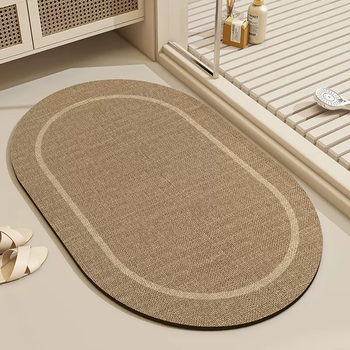 Yusenyi bathroom absorbent floor mat, powder room mat, door non-slip foot mat, toilet diatom mud carpet, non-slip mat, bathroom mat, fine linen oval, newly upgraded antibacterial diatom mud 50x80cm, strong water absorption, non-slip thickened version (upgraded version)