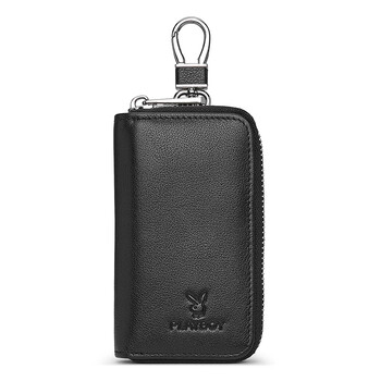 Playboy key bag large capacity car keychain men's multifunctional waist hanging women's key bag cowhide black