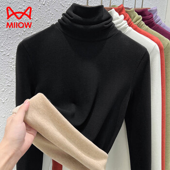Miiow 25 autumn and winter sheep y velvet silk c silk bottoming shirt for women new women's clothing with german velvet warm turtleneck top plus velvet thickening black pile collar xl