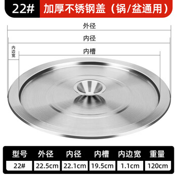 Clcey stainless steel lid sunken dust cover all steel lid basin seasoning tank milk pot soup pot frying pan lid thickened non-magnetic 22 lid outer diameter 22.5 cm