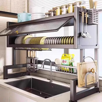 Yuzhishu kitchen rack sink drain rack dishwasher rack sink dishwasher storage rack heightened elegant black 75 length fully equipped