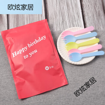 Feidiansen paper plate round plate birthday fork and plate combination three-in-one birthday tableware set fork spoon bubble bag round plate 5 plates fork 75 sets