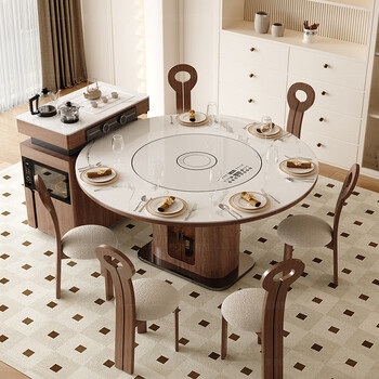 Island table solid wood slate smart dining table square and round telescopic function integrated microwave oven island table dining chair combination single table 1.5m