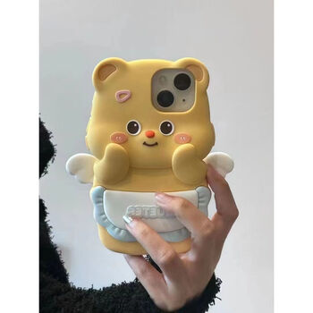 First melody three-dimensional butter wings bear apple 15 mobile phone case iphone14 silicone 13 soft 12 female 11 trendy 16promax -ss-angel wings-butter face bear apple 16promax