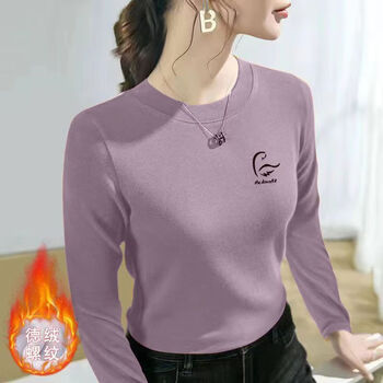Xinhui youde velvet bottoming shirt for women in autumn and winter 2025 new inner fit, slim and warm, versatile long-sleeved women's round neck top, women's trendy taro purple 1 thick section printed swan m recommended under 100 pounds