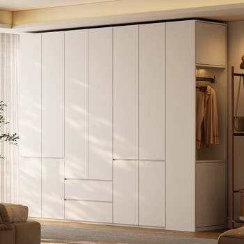 Saint-born wardrobe solid wood wardrobe handle-free enf level home bedroom 2025 new cream style segmented cabinet customized wardrobe - price subject to plan whole cabinet oak solid wood/upgraded higold hardware
