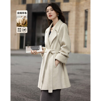 Demana quiet luxury muse winter sheep wool large lapel lace double-sided wool coat mid-length women's wool coat