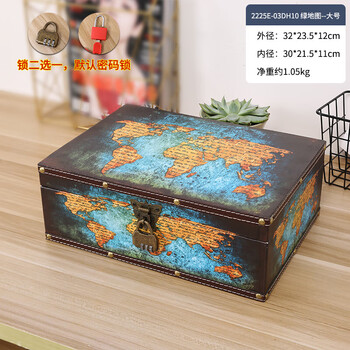 Lockable small box, jewelry password storage box, hand jewelry miscellaneous storage box, light luxury id box, wooden box, empty box, green map large size