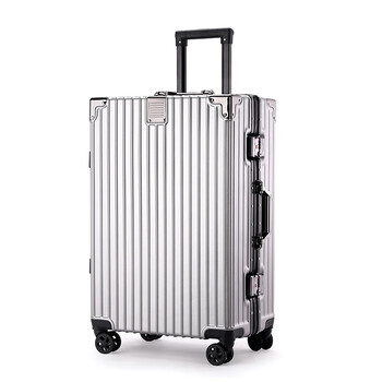 Fashionable suitcase 20 inches, high-looking password suitcase 24 inches, large capacity, thickened aluminum frame, trolley for male and female students, silver 20 inches