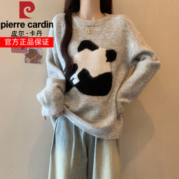 Pierre cardin lazy style thickened knitted sweater for women spring autumn winter plus size fat mm slimming high-end inner layering shirt top light gray m