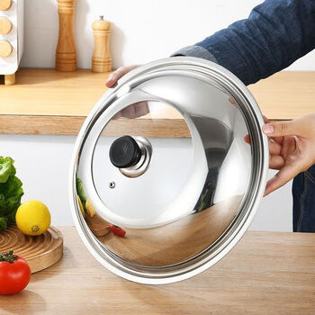 Fancychic thick stainless steel pot lid household tempered glass pot lid high temperature resistant iron pot lid cooking pot universal pot lid with explosion-proof see-through glass combination lid inner diameter 24cm measure the inner diameter of the pot