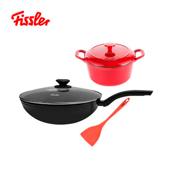 Fissler pot set three-piece porcelain 30cm non-stick wok black starry sky bottom color starry sky bottom +