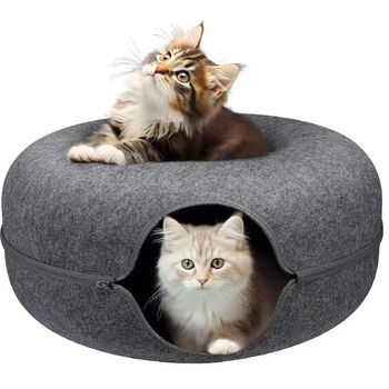 Hangqin internet celebrity cat tunnel donut cat nest tire cat nest felt cat nest cat channel drilled hole removable and washable pet nest 50*50*20 medium size light gray