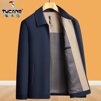 Woodpecker middle-aged and elderly business executive dad jacket spring and autumn casual versatile plus loose lapel jacket men's top navy blue single piece m 170