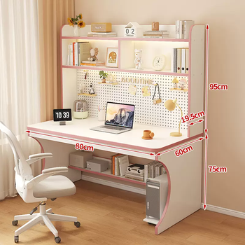 Yusenyi all-in-one computer desk table solid wood bookshelf desk desktop home bookcase study table desk student desk length 80 width 60 height 170cm (white-pink)
