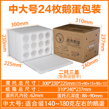 Raft core egg tray pearl cotton chicken, duck and goose egg tray packaging box carton for express delivery special foam shockproof and anti-fall gift box factory medium and large size 24 pieces goose egg tray + carton (2 sets in total)