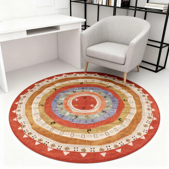 Oulens round carpet light luxury style high-end living room floor mat coffee table blanket bedroom door sofa bedside blanket washable nordic red round 100cm*100cm washable without fading