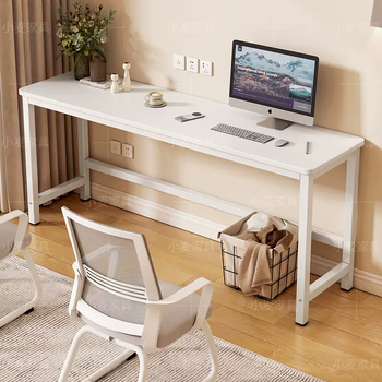 Yusenyi custom-made solid wood long table for students to study and write rental house rectangular computer table narrow wall-mounted double (solid wood ecological board) rounded side pull-white white frame 140x40x74cm