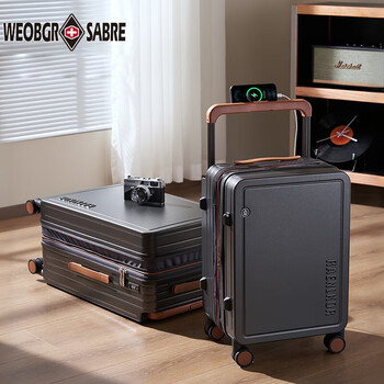 Weobgr saber swiss army knife luggage 24-inch pc case expandable trolley case universal wheel suitcase men's and women's large capacity password box retro gray expandable + fast charging interface + folding cup holder 20 inches can be boarded (suitable for 7-10 days travel)