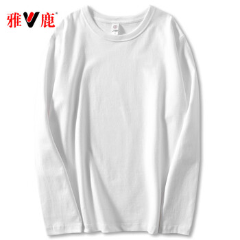 Yalu 300g three-needle pure cotton brushed white long-sleeved t-shirt loose large size versatile round neck bottoming shirt for women autumn and winter white xs