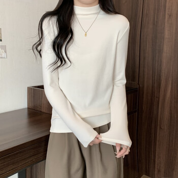 Miao yijia half turtle collar bottoming shirt for women 2025 new autumn and winter german velvet bottoming slim thin velvet top can be weared inside and styled half turtle collar long sleeve bottoming shirt white one size recommended 80-120 jin