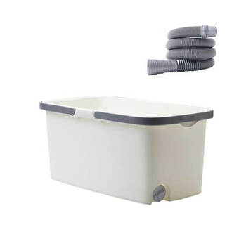 Mopeng removable mop pool with drain pipe mobile rectangular wash mop bucket thickened squeeze bucket with pulley outlet roller plastic bucket portable drainage pipe household beige thickened bucket + water pipe damage compensation 45*25*21cm