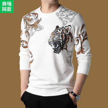 Armani exchange armani long-sleeved t-shirt for men in autumn and winter plus velvet to keep warm and fashionable tiger head print casual sweatshirt without velvet white m 165 size = 100-120 pounds