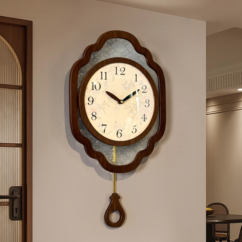 Qutong wall clock chinese antique style wall clock living room 2026 new home high-end creative clock chinese retro clock wall hanging glass model begonia flower