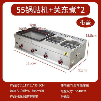 Teruiside gas pot sticker machine commercial stall teppanyaki hand cake pan-fried bun fried combination machine fried dumpling potato cake machine 55 pot sticker machine double boiler + 2 oden