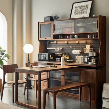 Nanchang black walnut sideboard and dining table can be rotated against the wall for small apartments and can be embedded in the dining table storage cabinet and tea cabinet. black walnut 1.6m