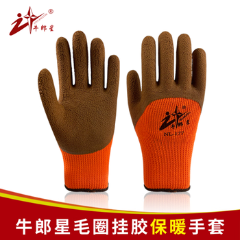 Altair labor protection wear-resistant winter gloves construction site general terry warm latex wrinkle foam rubber gloves 10 pairs nl177 brown latex foam semi-hung glue one size