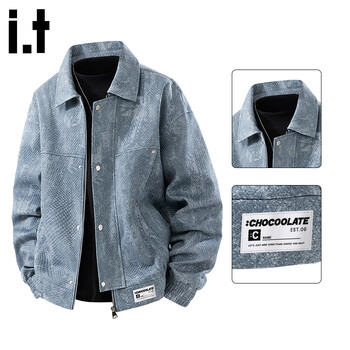 Chocoolateit american retro lapel jacket for men in autumn new trendy brand design loose casual jacket retro blue l