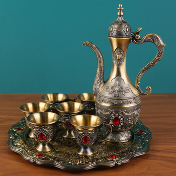 Fat donglai's same bronze wine set retro household european style wine set with gift liquor cup bronze small pot belly 8-piece set