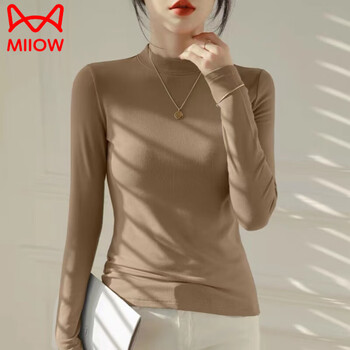 Miiow modal small stand-up collar bottoming shirt for women spring, autumn and winter new large size long-sleeved t-shirt with slim fit top for women mocha l 100-120 catties