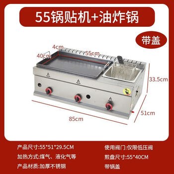 Tereside gas pot sticker machine commercial stall teppanyaki hand cake pan-fried bun fried combination machine fried dumpling potato cake machine 55 pot sticker machine single pot + fried blue