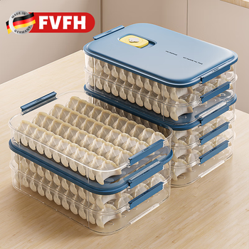 Fvfh german dumpling box food-grade freezing special sealed crisper dumplings and wontons quick-frozen kitchen refrigerator storage box four-leaf clover dumpling box with one layer and one lid - blue 1 layer