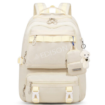 Edison inventor junior high school school bag large capacity backpack girls high school student campus casual backpack 2270-4 beige