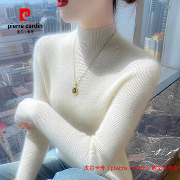 Pierre cardin brand high-end light luxury first-line ready-to-wear pure cashmere sweater for women autumn and winter semi-turtle collar and stylish inner slim sweater brand high-end new product - white 100% authentic cashmere sweater s 80-95 catties