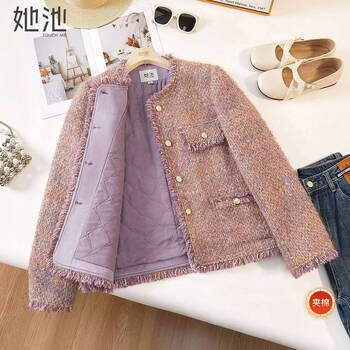 She chi xiaoxiangfeng elegant temperament cotton clothes women's 2025 winter new style round neck single-breasted cotton jacket