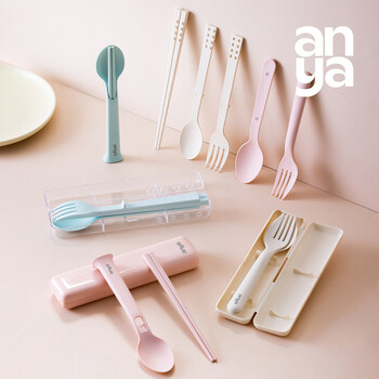 Anya portable tableware chopsticks and spoon set knife and fork folding self-standing magnetic building blocks for students food grade special milk white-self-standing two-piece set chopsticks and spoons