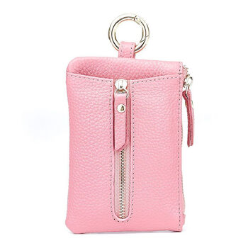 Ye yu's new lychee pattern key bag, large capacity, multi-functional all-in-one home coin purse, exquisite soft leather bag, pink inclusive version